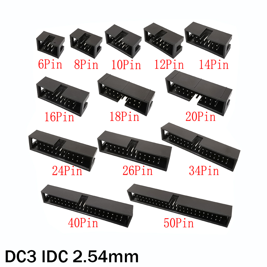 Male Female Header Pin - 10Pcs DC3 6P~50Pin IDC 2.54mm Pitch