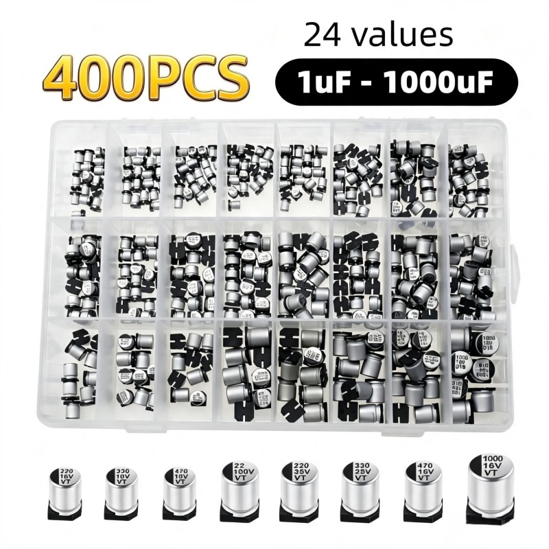 Capacitor Kit Assortment - 400PCS 24 Values SMD Aluminum Electrolytic