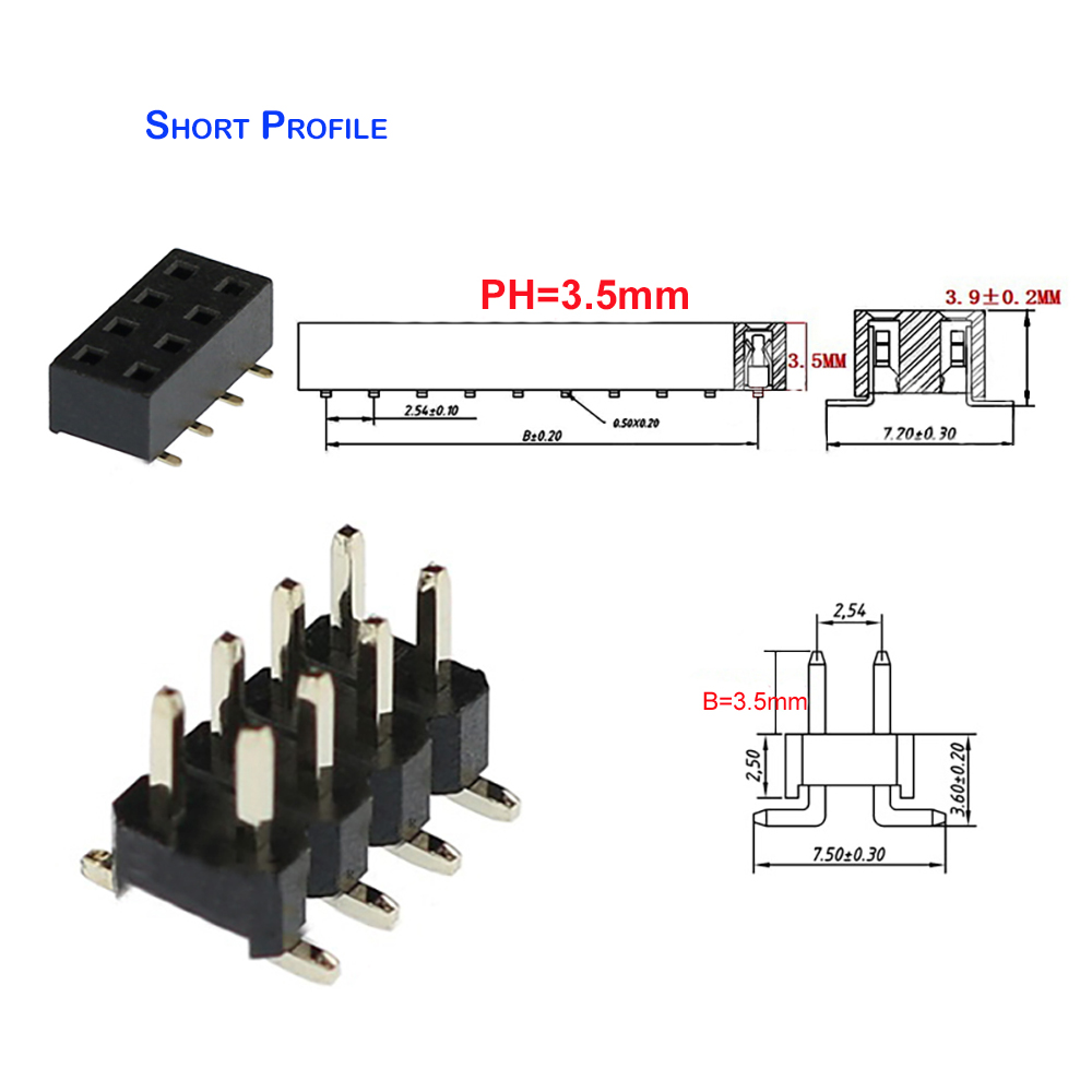 20pcs 2.54mm PH3.5 2x3P/5P/10P - Male Female Header Pin recension och pris