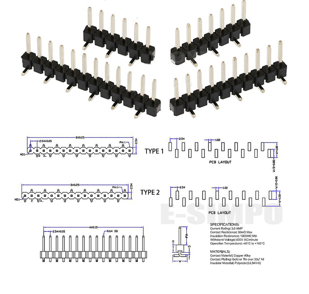 100pcs 2.54mm Single Row Break - Male Female Header Pin recension och pris